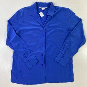 Josephine Chaus Women's Blouse Blue Size 6 Silk Long Sleeves Collar Buttons